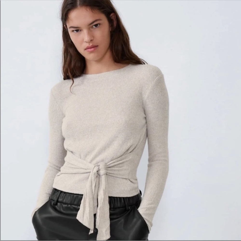 Zara Cream Ribbed Knit Top